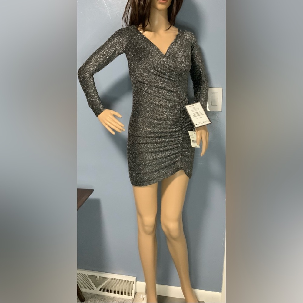 Crystal Doll Silver Asymmetrical Bodycon Dress